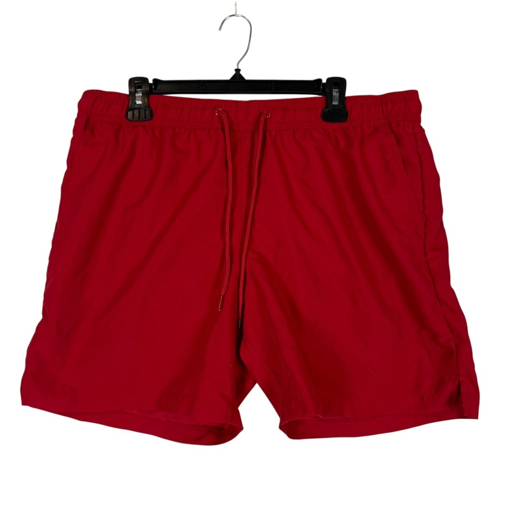 George Shorts Mens Large Red Swim Trunks Lined Elastic Waist Pockets Quick Dry